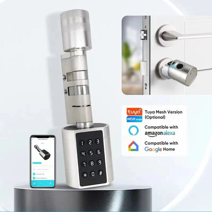 Fingerprint Cylinder Smart Door Lock Silver with Gateway Digital Keypad Key Card
