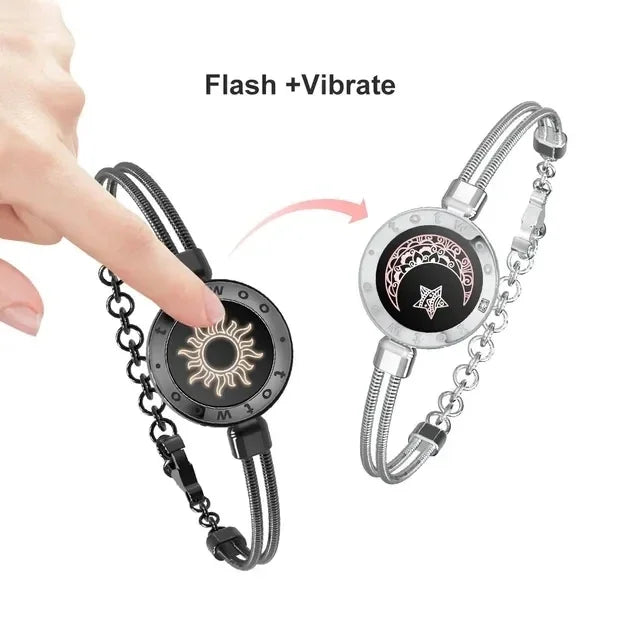 Snake Black and Silver Long Distance Touch Light Up Vibrating Bracelets for Couples with Bluetooth and app integration and less than 60 lm luminous flux