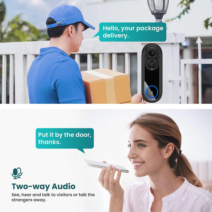 Weatherproof WiFi doorbell camera with IP65 waterproof rating and 7000mAh battery
