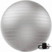 Grey metallic yoga ball with foot pump for easy inflation