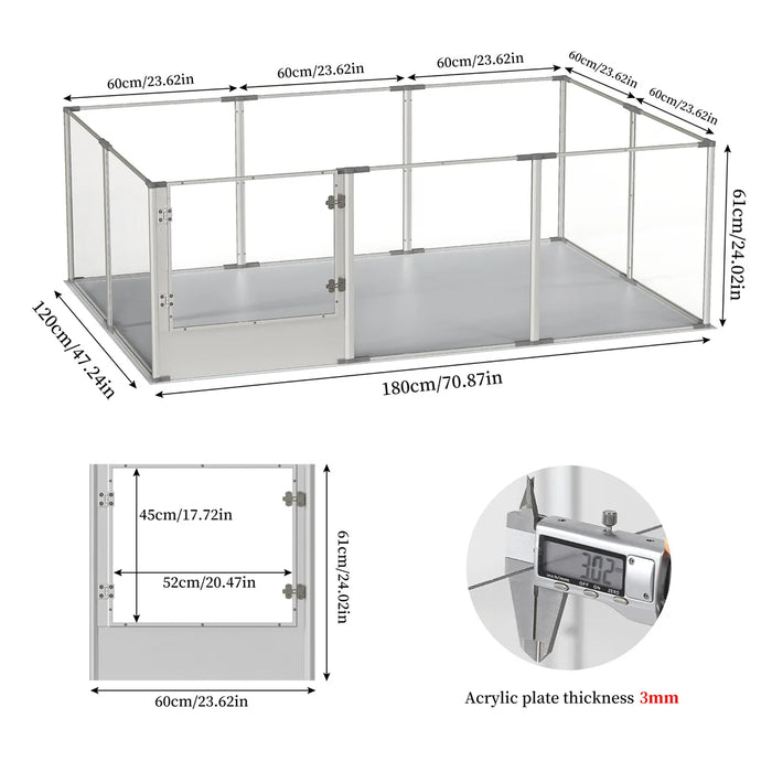 10-Panel Clear Acrylic Dog Playpen with Waterproof Pad