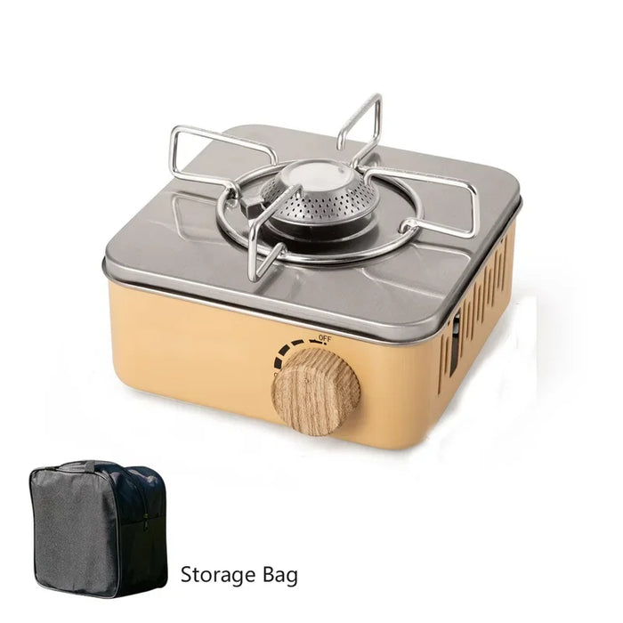 Camping Mini Gas Stove Khaki 2800W Portable Butane Burner with Carrying Bag - Compact and efficient outdoor cooking stove for camping trips