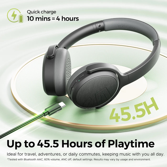 Wireless Over-Ear Headphones with ANC, 45.5H Battery, Game Mode