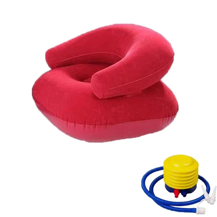 Red inflatable armchair with U-shaped design for portable outdoor seating