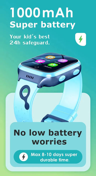 Waterproof Kids Smartwatch with GPS Tracker & Camera  Blue