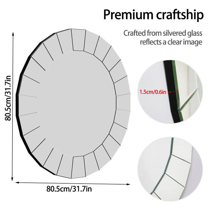 Modern Frameless Decorative Wall Mirror 80.5cm, Silver Accent