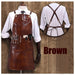 Brown PU leather waterproof crossback barbershop apron for salon and bistro