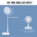 Portable fan with 10800mAh battery, white color, foldable design, USB rechargeable, and remote control