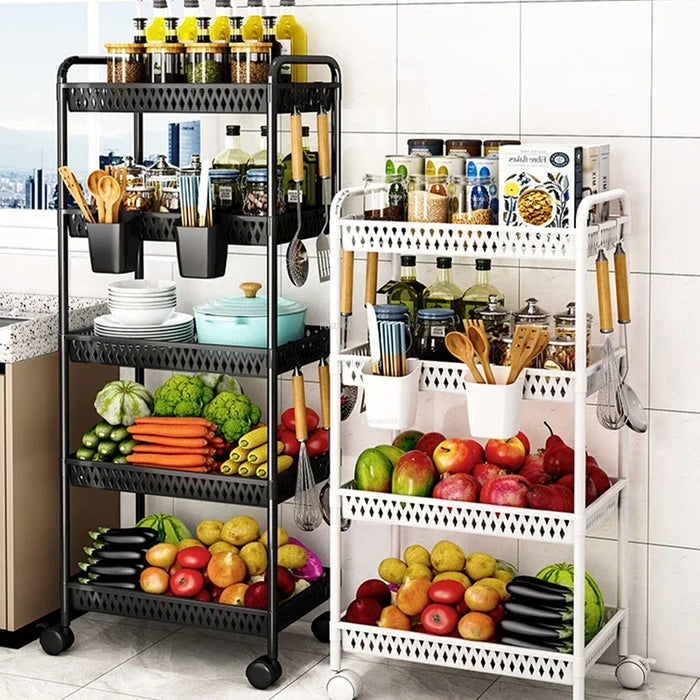 Rolling 4-Tier Storage Organizer for Kitchen or Pantry  A Black-5 layers