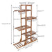 Six-tier natural pine wood plant stand with multiple shelves for plants and pots