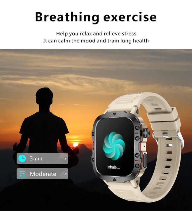 Military Smart Watch 1.96" AMOLED IP68 Fitness Tracker - Grey