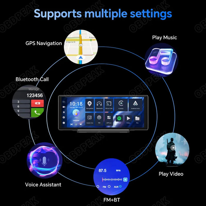 10.26" Android 12 Car DVR with Wireless CarPlay  Screen and GPS