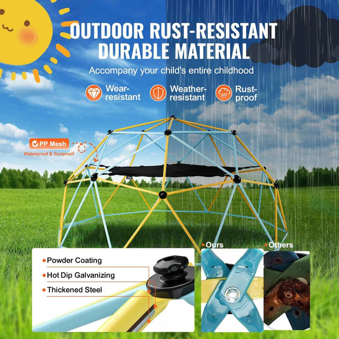 8FT Geometric Dome Climber Jungle Gym Swing with Slide Outdoor Backyard Play Equipment for Children