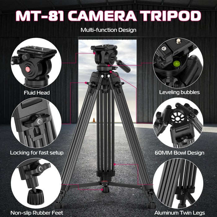 61” Heavy Duty Tripod with Fluid Head for DSLR & Video