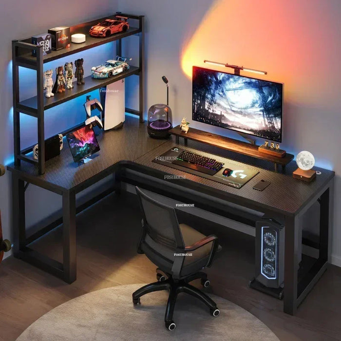 Wooden L-Shaped Study Desk with 70cm Side Shelf