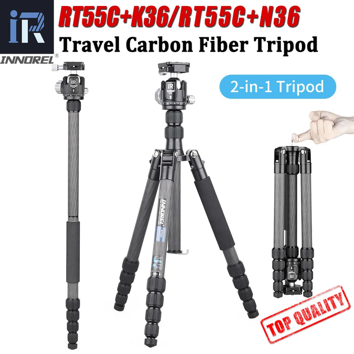 10-Layer Carbon Fiber Tripod, 161cm, 12kg Load, 2-in-1