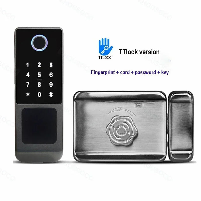 Smart Door Lock with fingerprint, Card, Key, Password, WiFi & Bluetooth Enabled, Remote Control, App Access, Keyless Digital Entry, Secure Electronic Lock System