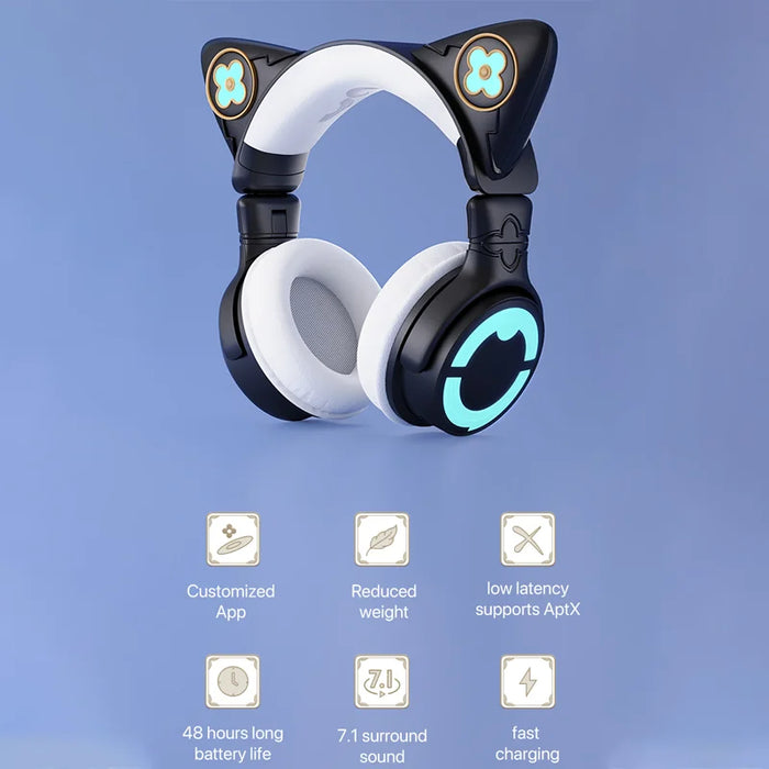 Wireless Bluetooth 5.0 Cat Ear Gaming Headphones with Mic