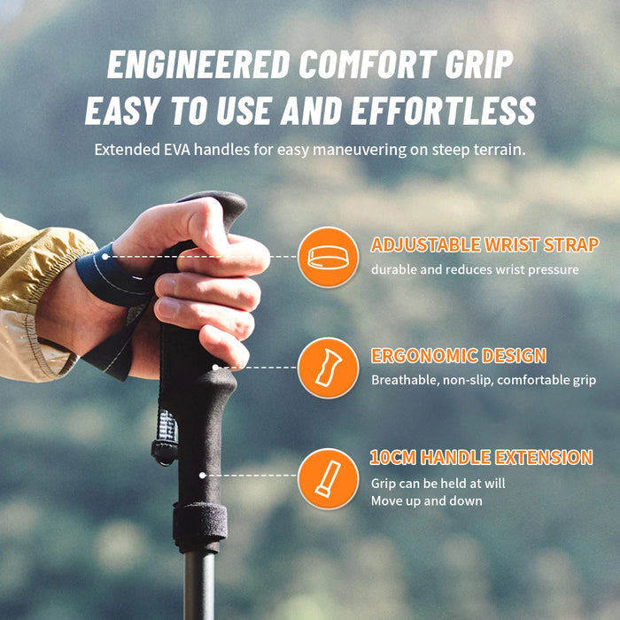 Trekking poles Black 103-120cm made of carbon fiber for folding and hiking