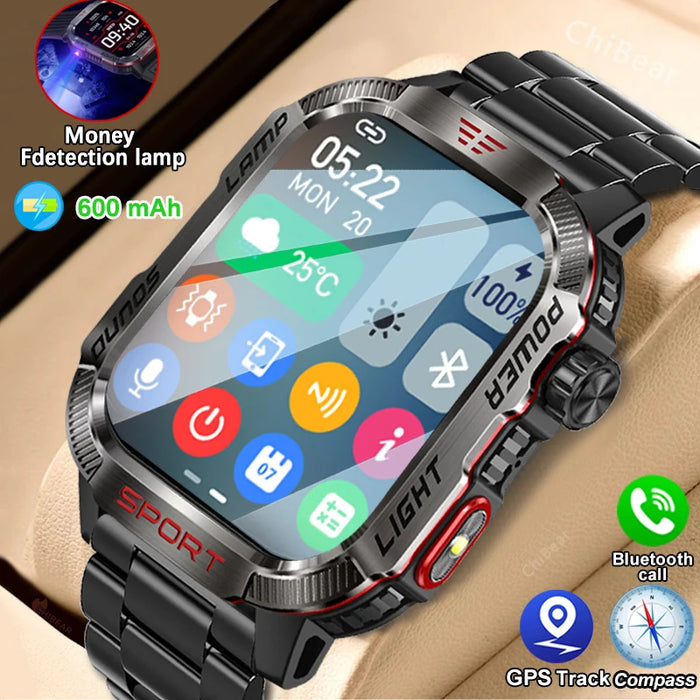 Waterproof Outdoor Smartwatch with Compass & Bluetooth Call – Black Steel