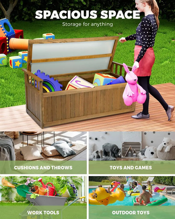 Wooden Outdoor Bench with Built-In Storage 220kg Weight Limit, Ideal for Patio or Balcony