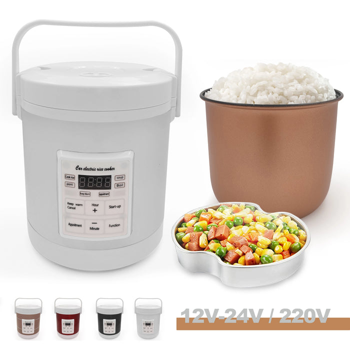1.6L Travel Rice Cooker 12V/24V/220V Multi-Power, Champagne
