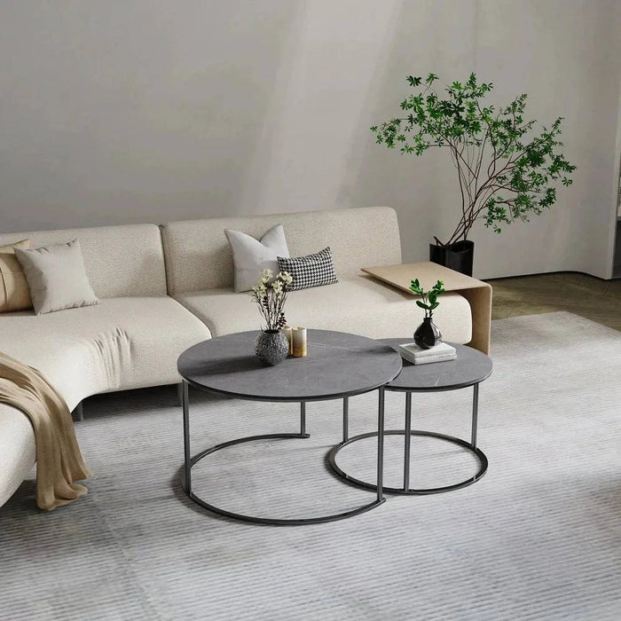 Easy to assemble nesting tables with space-saving functionality