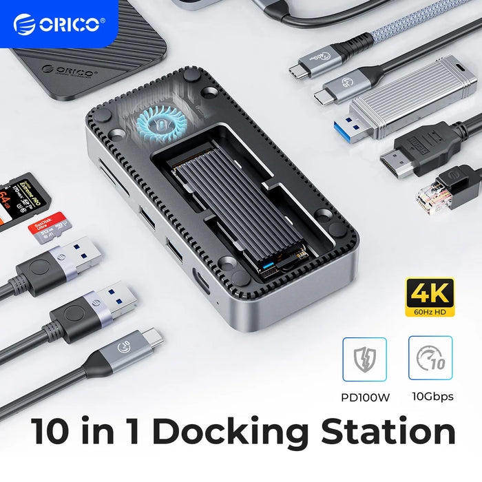 10-in-1 USB-C Hub with M.2 NVMe SSD Enclosure and 4K HDMI