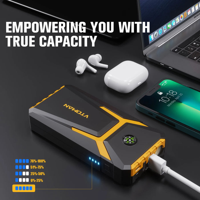 Black and yellow Car Jump Starter Power Bank 2000A Auto Battery Booster