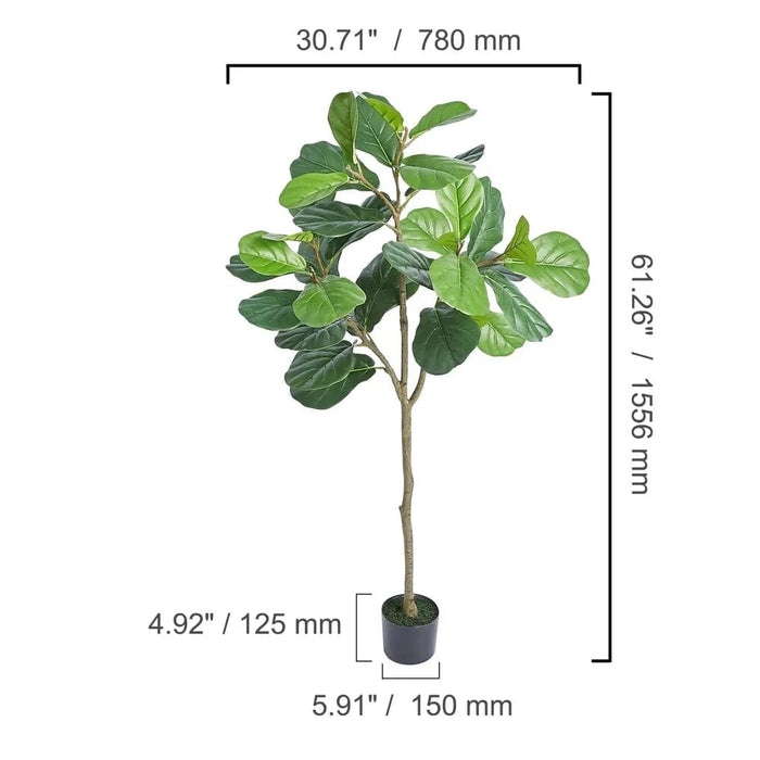 Lifelike design with natural trunk and leaf patterns, moss-covered pot