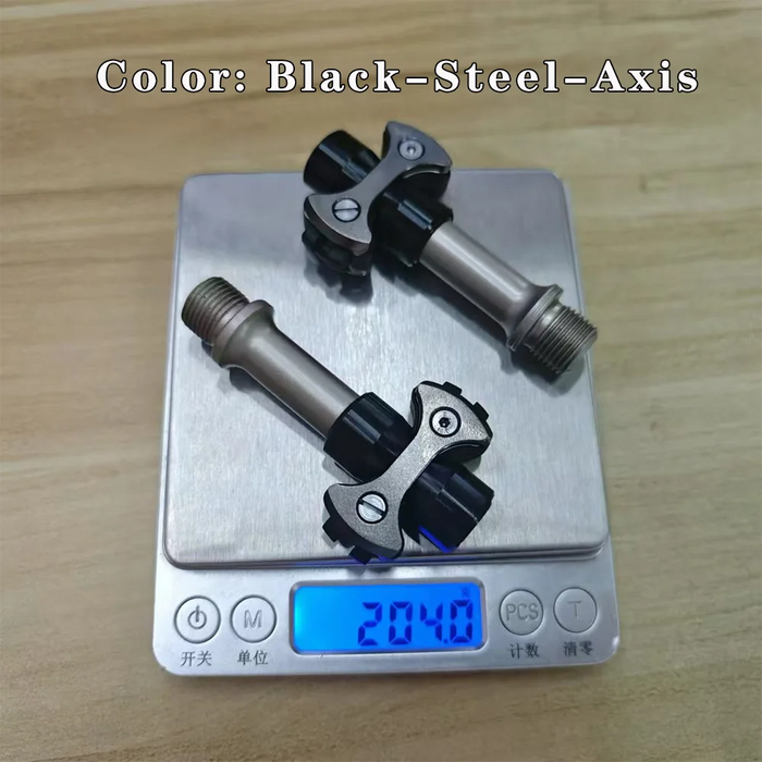 Road bike self-locking pedals with black steel axle and ultra-light design