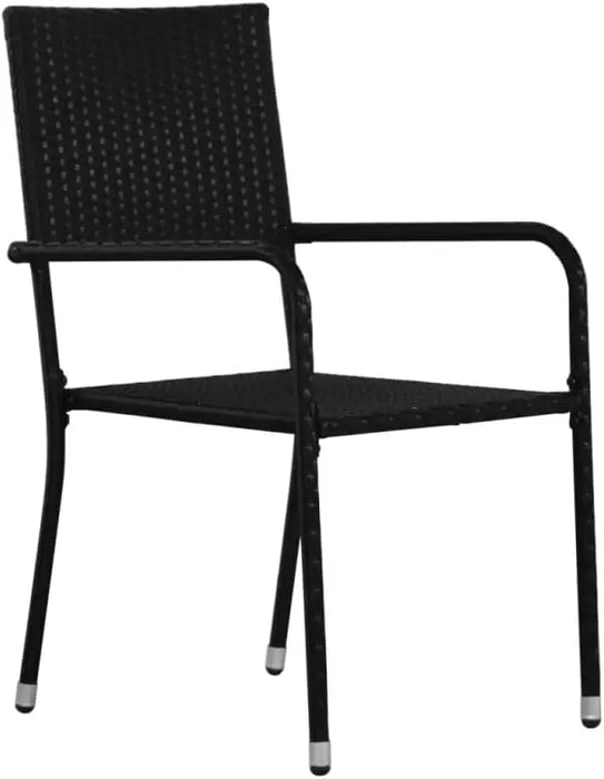 Outdoor Dining Chairs 4 Pack Black Poly Rattan, Stackable Space-Saving Design with Steel Frame
