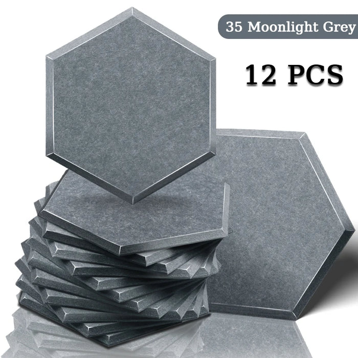 Set of 12 small hexagon moonlight grey soundproofing panels, 08cm thickness