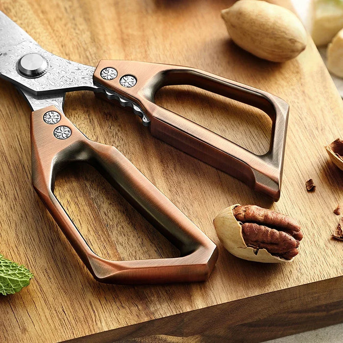 Heavy Duty Damascus Steel Kitchen Scissors for Meat & Bones
