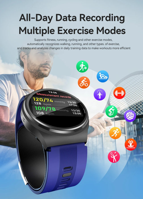 Smart Fitness Watch Blue with ECG and Blood Pressure