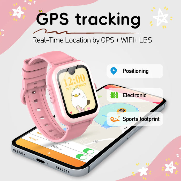 Pink Waterproof 4G Smartwatch for Kids with WhatsApp Support