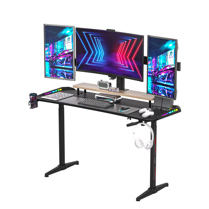 Adjustable RGB Gaming Desk with Cup and Headphone Holder