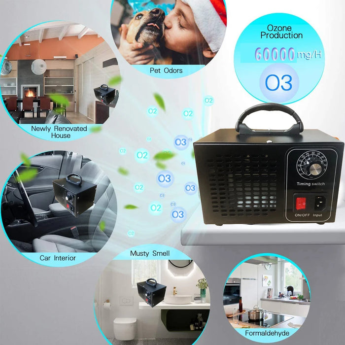 High-Capacity 60g/h Ozone Generator – White Portable Air Purifier for Odour & Germ Removal