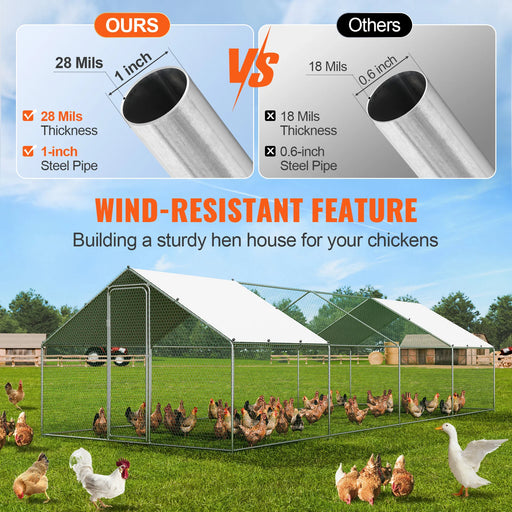 Secure poultry enclosure with protective mesh walls and lockable door
