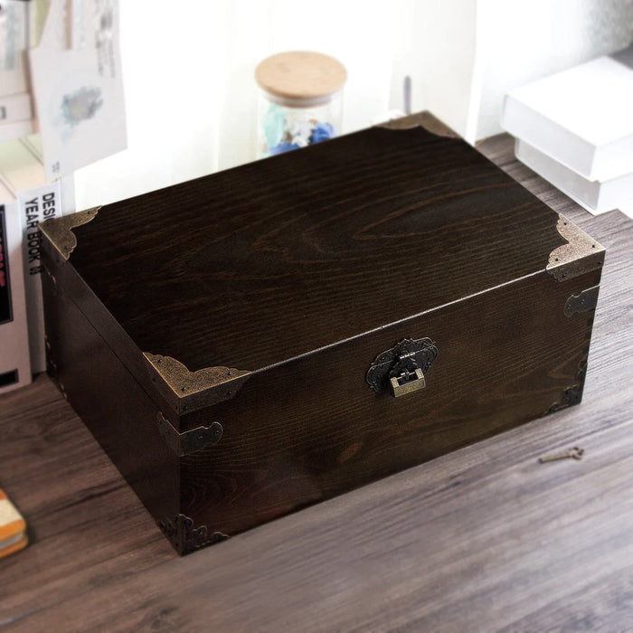 Retro Solid Wood Box Secure Single-Layer Storage for Sundries and Small Items