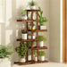 6-Tier Natural Pine Wood Plant Stand - Tall Freestanding Multiple Plant Display Shelf