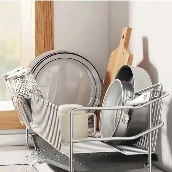 Stainless Steel Dish Drying Rack with Drainboard & Utensil Holder