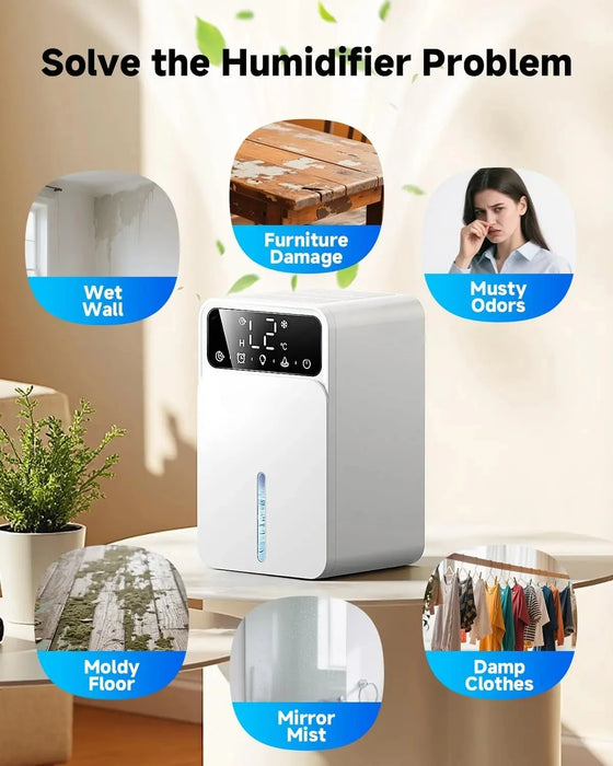 Portable White Dehumidifier with 1.6L Tank, Auto Shut Off, Timer & 7 Colour LED Night Light