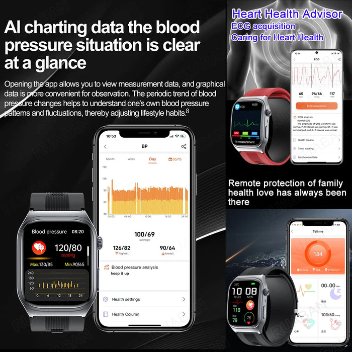 Smartwatch with ECG, Blood Pressure & Uric Acid Monitor Blue