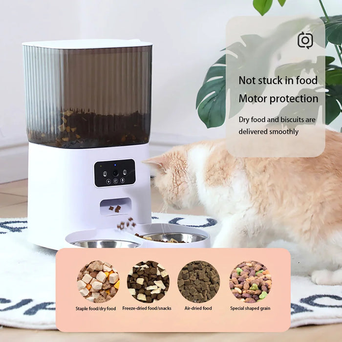 White Automatic Feeder Double Bowl WIFI Smart 5L for Cats and Dogs