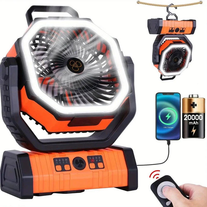 Durable and weather-resistant fan and LED light for camping and hiking