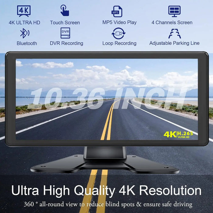 10.36" Quad Split RV Camera Monitor with 4 Cameras