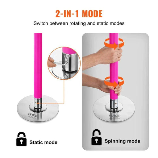 Professional portable pink stainless steel dancing pole for fitness and home gym club