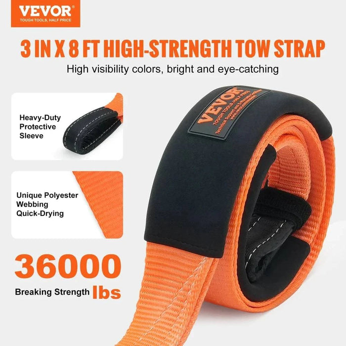  Heavy-duty tow strap made from tough polyester with UV protection 