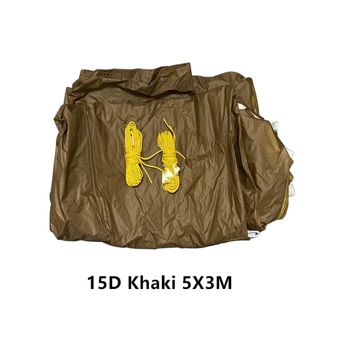 Outdoor 5x3M 15D Khaki Tarp – Portable, Durable, Waterproof Shelter